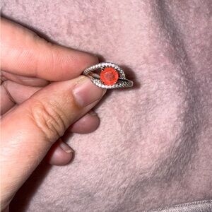 Silver Ring with Vibrant orange/peach Gemstone